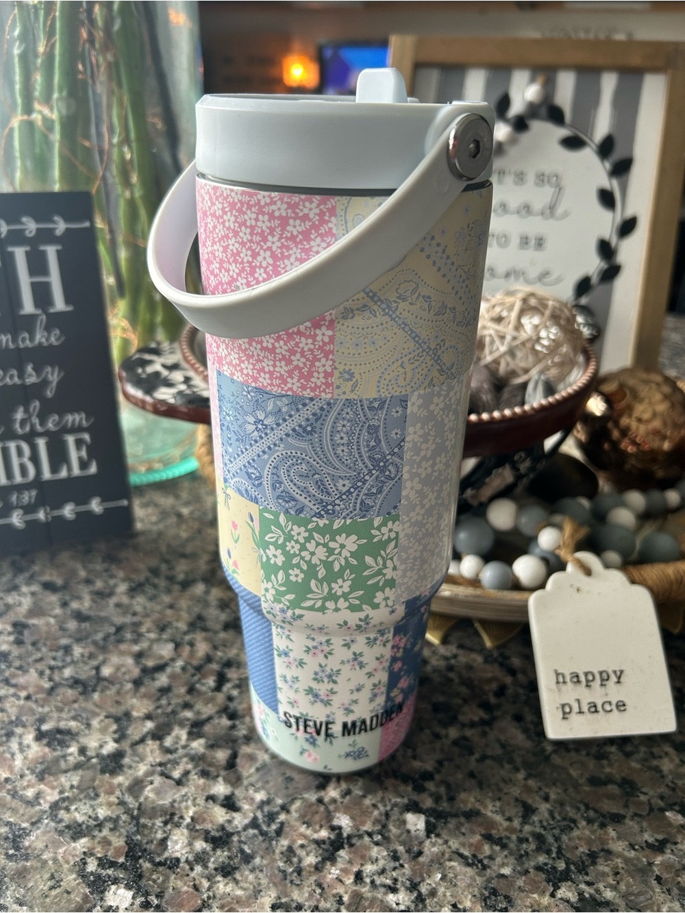 ✨ Steve Madden Floral Patchwork Travel Tumbler - Pastel Multicolor
